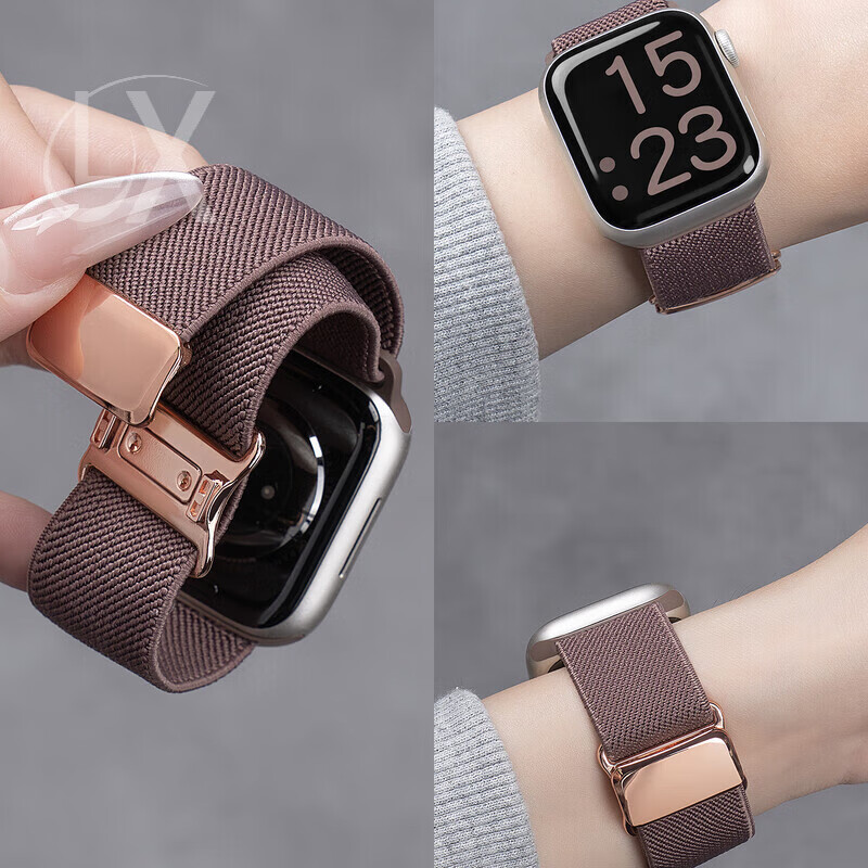 适用苹果S10表带新款iwatch9手表applewatch8金属磁吸尼龙编织S11运动男女SE3简约透气腕带ultra2 烟紫色 适用ultra1/2/3 49mm