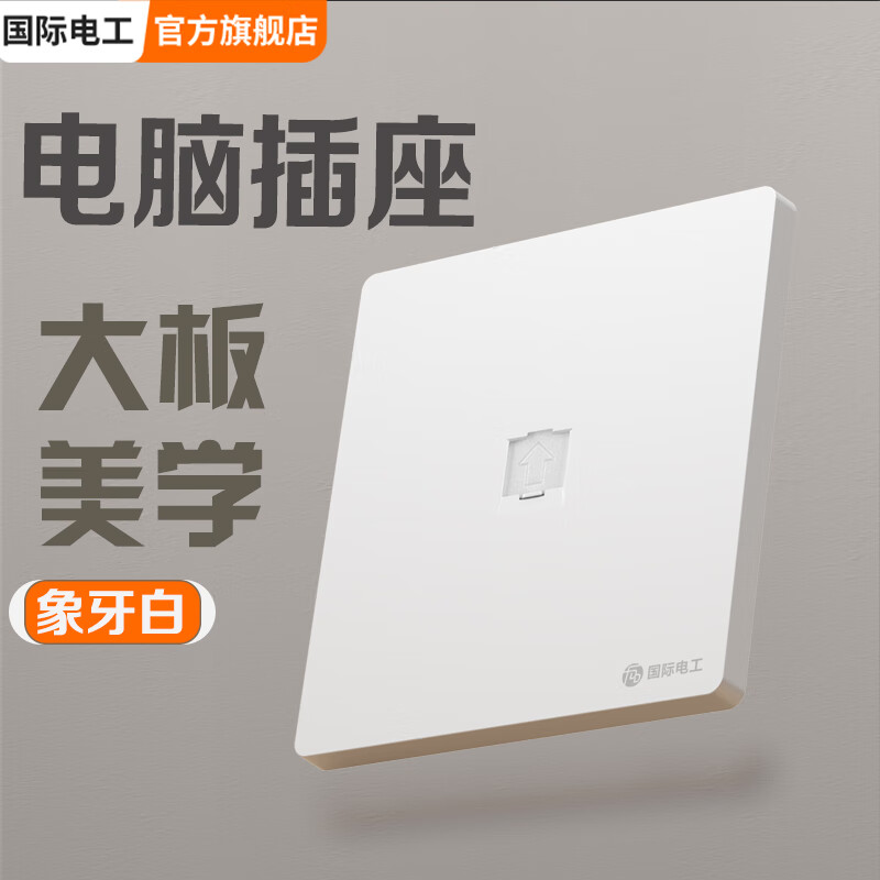 国际电工（FDD）86型大板雅白开关插座时尚美学开关面板大间距插孔多开多控电源 大板雅白-电脑插座