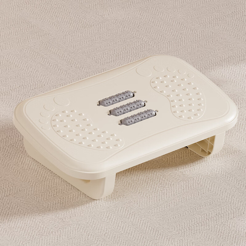 旻胜脚踏凳办公室桌下搁脚凳放腿按摩一体凳防跷二郎腿脚踩凳垫脚防滑 奶油白【带按摩滚轮+防滑贴】