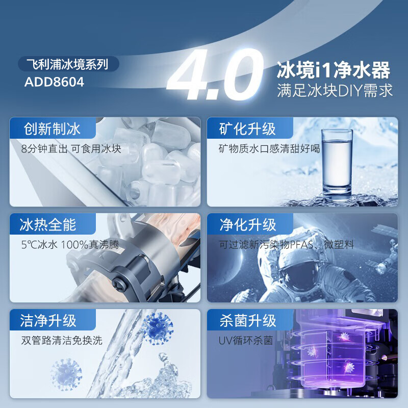 飞利浦（PHILIPS）冰块净水器家用冰境i1台式即热免安装净饮机加热直饮一体机饮水机直饮制冰机【重磅新品】ADD8600 ADD8604