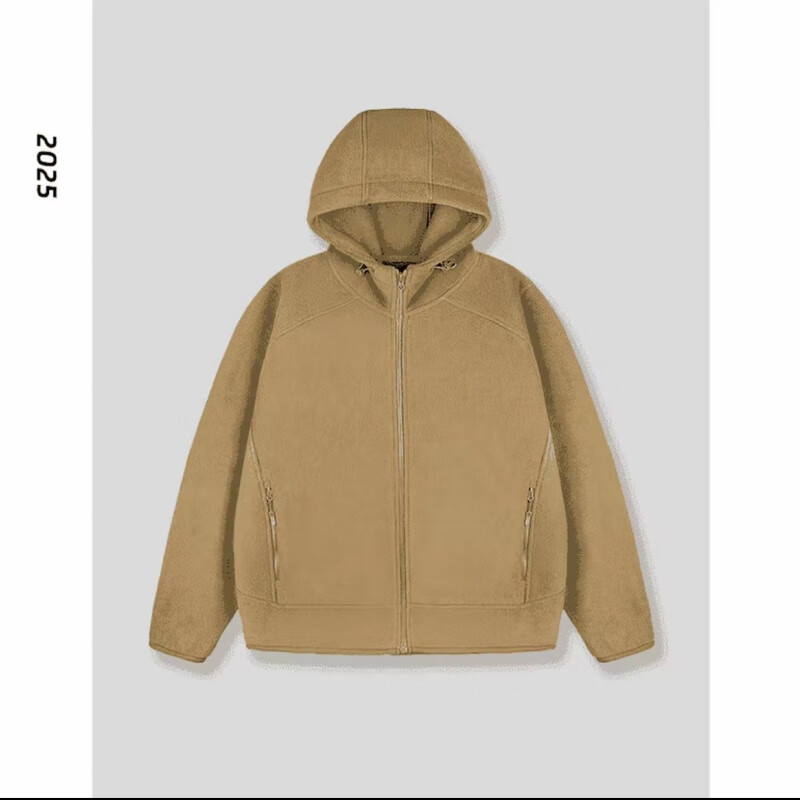 【轻奢正品】2025年新款连帽卫衣双面摇粒绒拉链外套夹克百搭男装 卡其色 L (110-130斤)