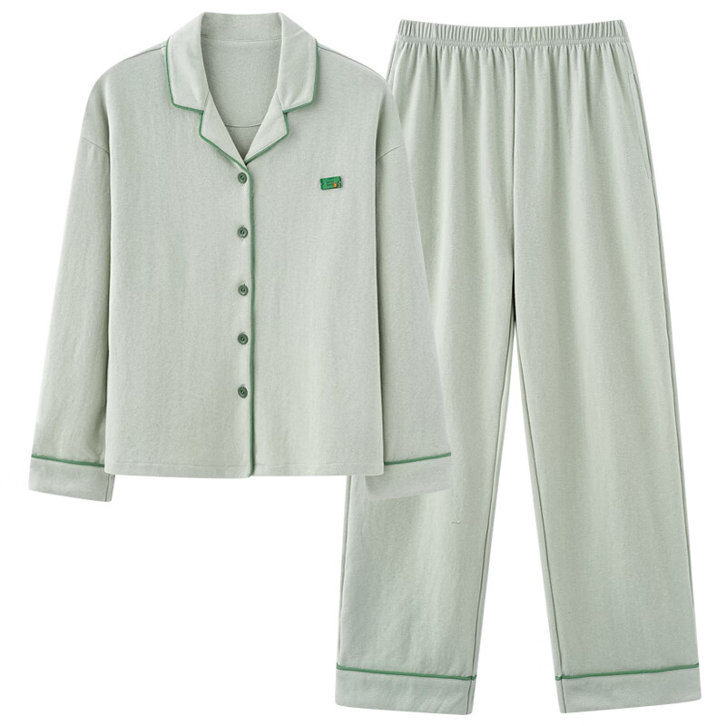 都市丽人睡衣女纯棉家居服全棉2025年新款翻领长袖舒适纯棉睡衣可外穿 秋冬季2025年新款睡衣-薄荷绿 M （推荐90-100斤）