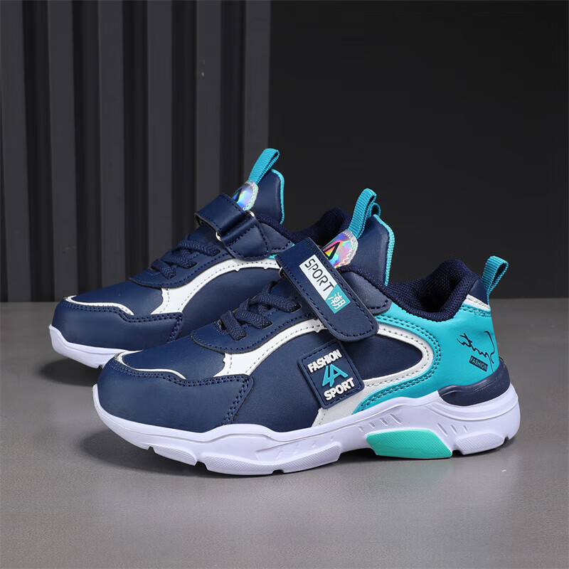 贝天熊（BeiTianXiong）男女童鞋2025秋冬款加绒儿童运动鞋轻便鞋子学生魔术贴时尚跑步鞋 1910深蓝【革面无绒】 28 内长17.8/脚16.8