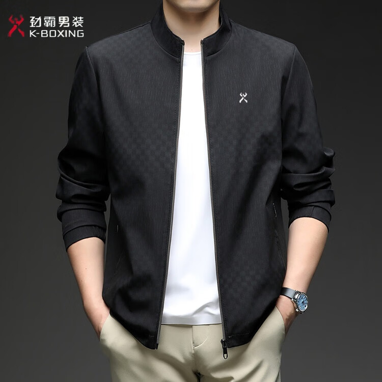 KBHONG劲霸夹克男春秋季行政高端刺绣外套商务休闲免烫中老年爸爸装茄克 有黑色 S 165/建议体重【90-120斤】