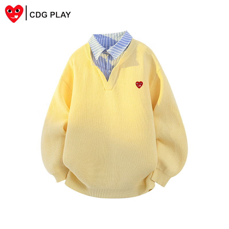 CDGPLAY针织衫男秋冬潮流假两件棉质毛衫休闲商务青年保暖毛衣内搭上衣男 黄色 M