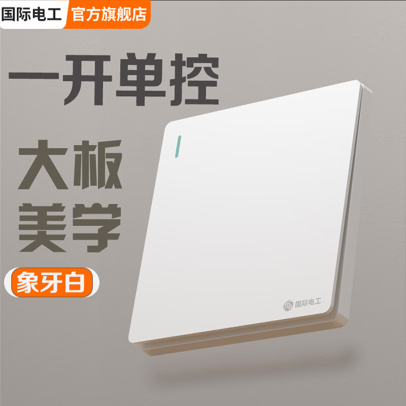 国际电工（FDD）86型大板雅白开关插座时尚美学开关面板大间距插孔多开多控电源 大板雅白-一开单控