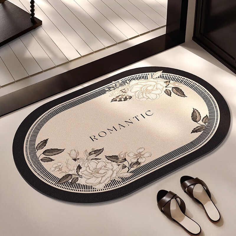 斯蒂曼妮 CITY·MANNI轻奢浴室吸水地垫科技绒国风花卉厕所卫生间厨房进门防滑速干地毯 古堡玫瑰椭圆 40x60cm【吸水速干】抑菌防滑