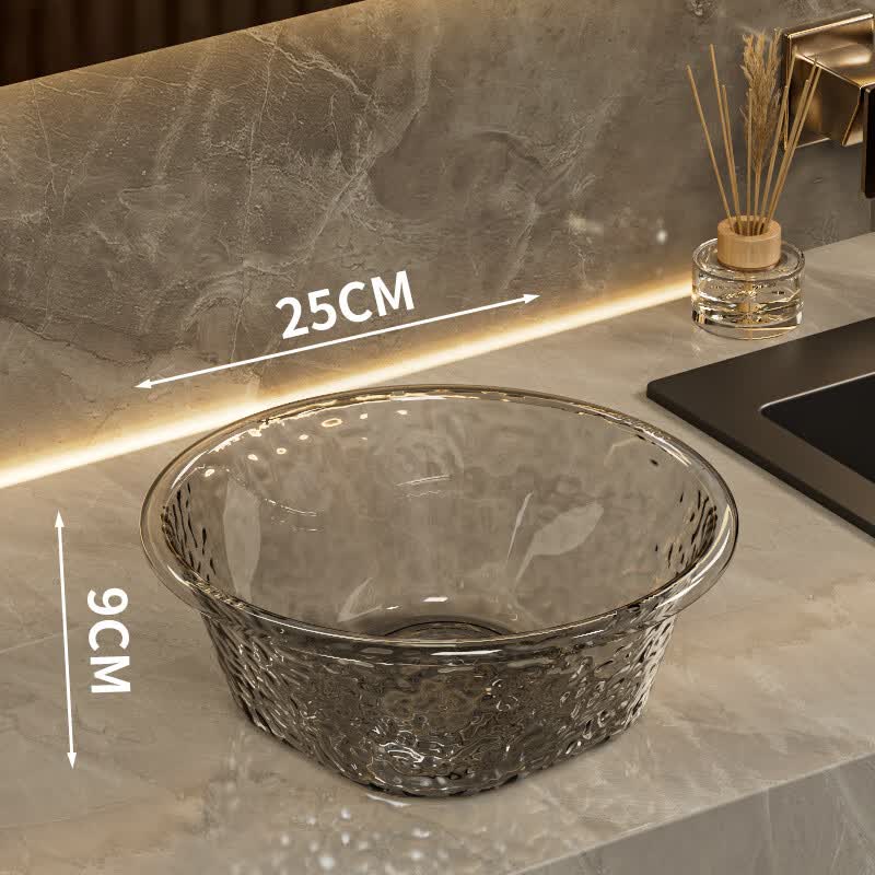 JCZS洗脸盆家用加厚耐用塑料盆子水波纹透光高颜值洗漱洗衣盆大号 灰调轻奢水波纹小号