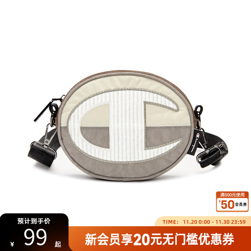 Champion冠军圆饼包撞色手机包男女单肩包百搭休闲斜背挎小包多功能随身包 浅卡 均码