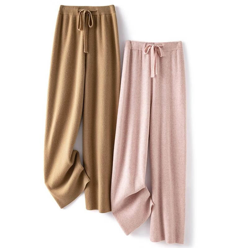 EMZ鄂尔多斯羊毛阔腿裤女休闲裤女秋冬季加长拖地裤高腰垂感直筒裤 黑色阔腿裤 黑色阔腿裤 均码 加长版