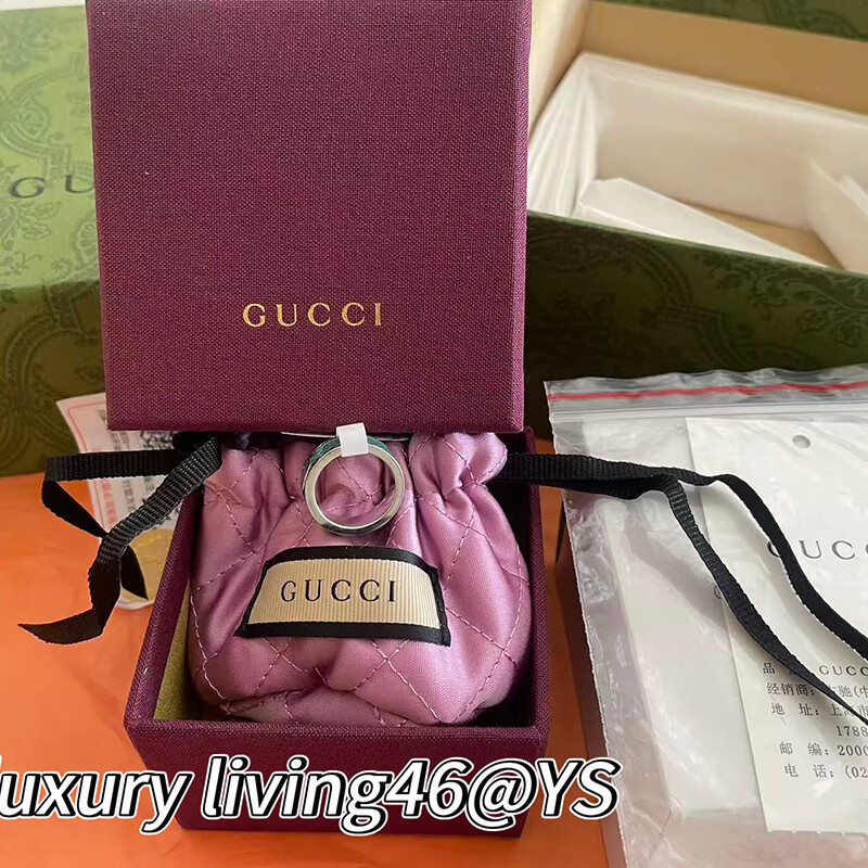 古驰（GUCCI）情侣对戒 双G做旧 925银 珐琅 奢侈品戒指 礼盒 圣诞元旦645573 珐琅绿 22