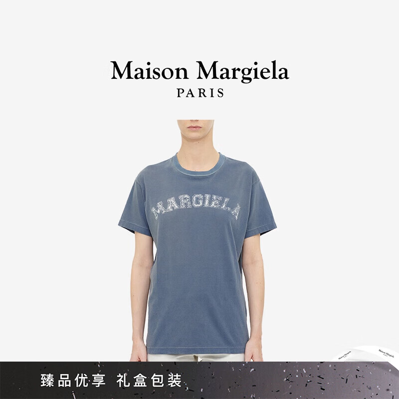Maison Margiela马吉拉做旧Logo印花纯棉短袖T恤上衣女 469蓝色 XS
