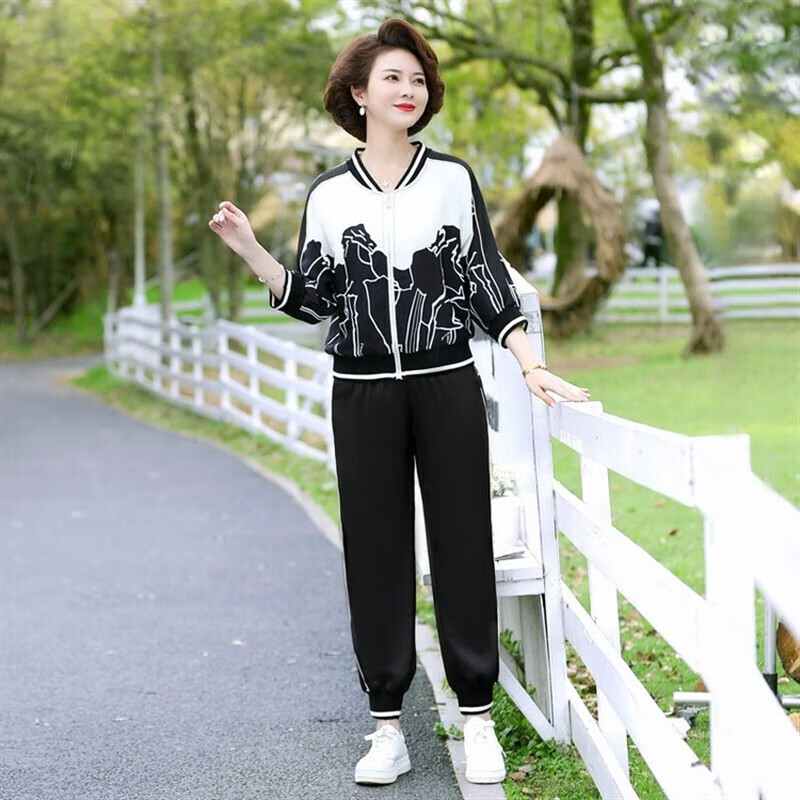 吻艺秀中年妇女运动套装加肥加大码胖妈妈夏天穿的短袖上衣女装夏季