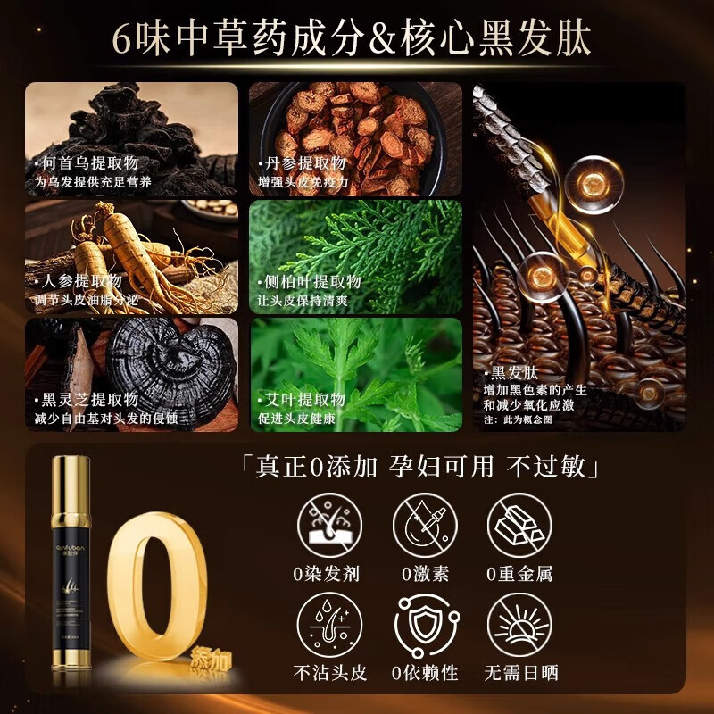 亲肤伴黑发肽乌发精华乳液人参何首乌白发自然养黑发免洗免晒护发 养发肽精华乳 50ml*2瓶 【巩固装】