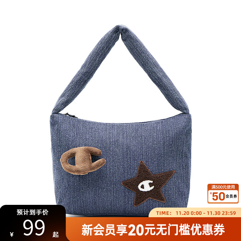 Champion冠军冬季新款毛绒包星星饼干男女情侣休闲潮流手提包 深蓝 均码