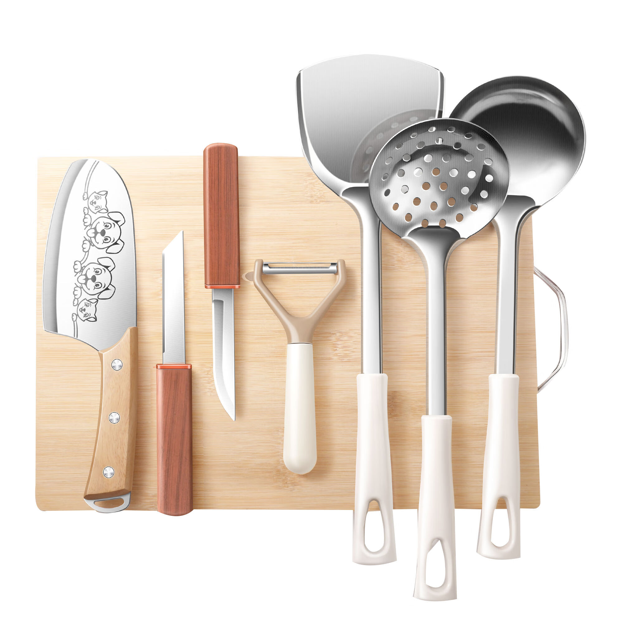 匠小品厨具刀具套装锋利菜刀水果刀菜板组合辅食多功能宿舍家用厨房砧板 菜刀+白柄不锈钢锅铲