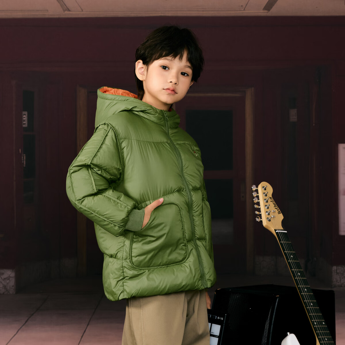 MQD男大童学院风潮酷休闲保暖连帽羽绒服