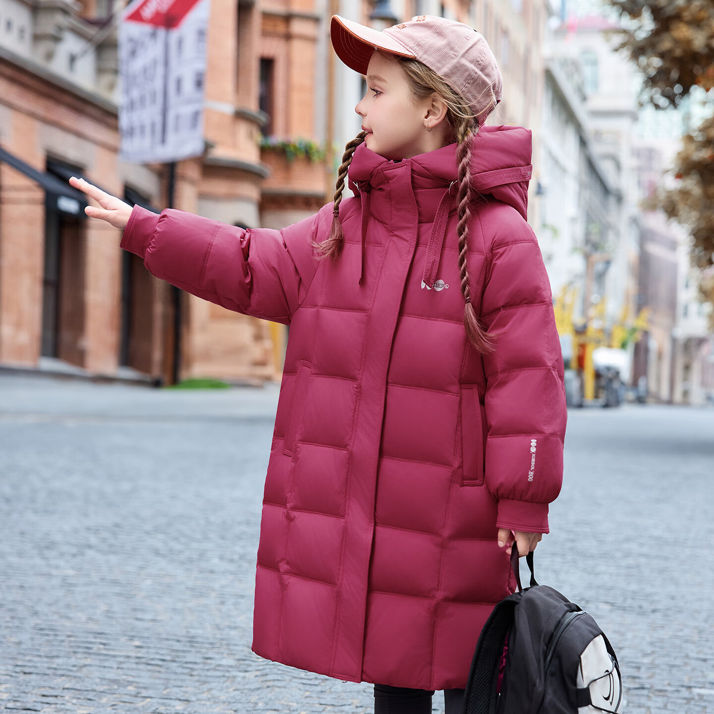ABC KAIA儿童长款羽绒服2025新款男童女童过膝加厚新款冬装中大童宝宝外套 枚红色（女童） 120
