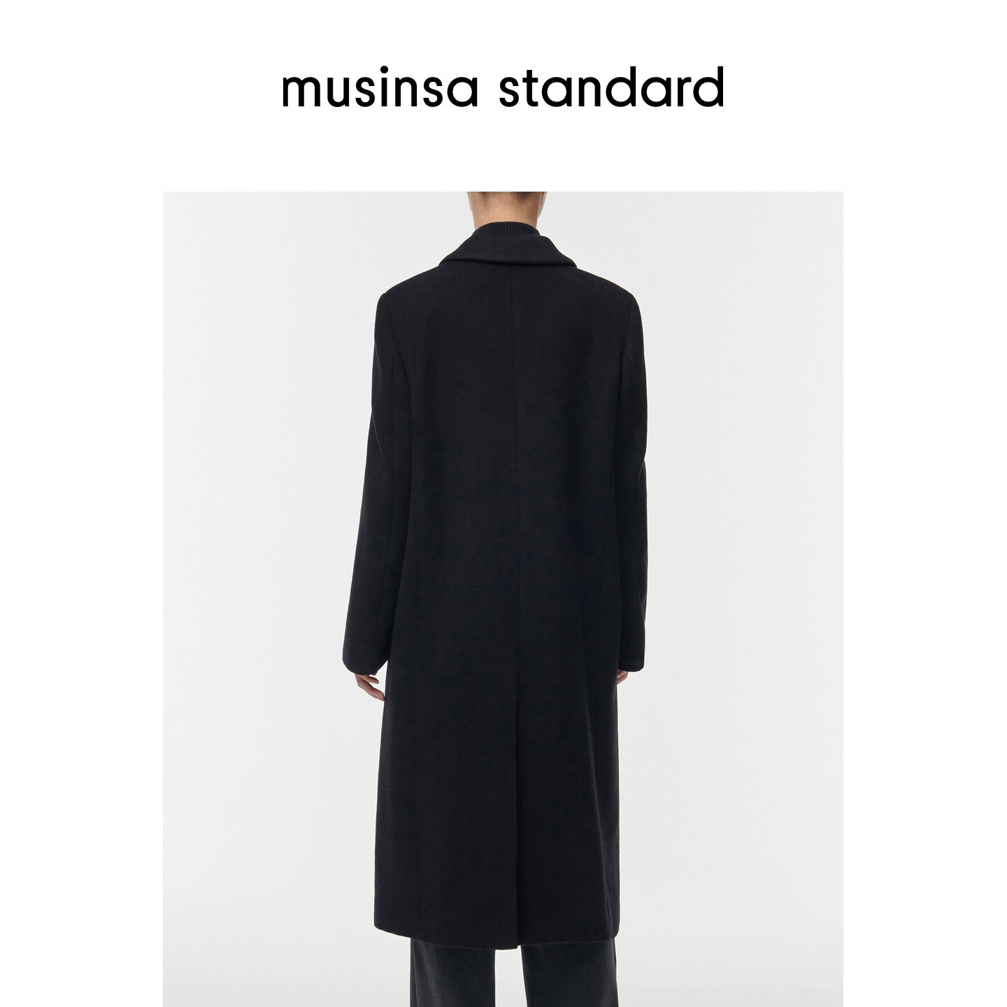 MUSINSA STANDARD【含羊绒羊毛】韩国秋冬显瘦复古百搭双排扣长大衣 黑色(BK) L
