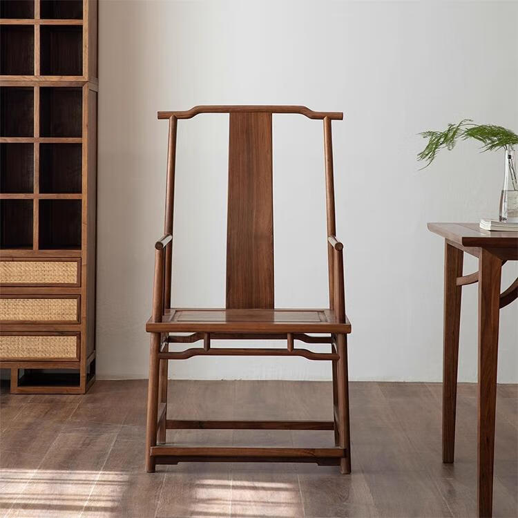 新中式实木圈椅北方榆木书房官帽椅太师椅海棠椅禅意茶主椅扶手椅 承天椅【送坐垫】
