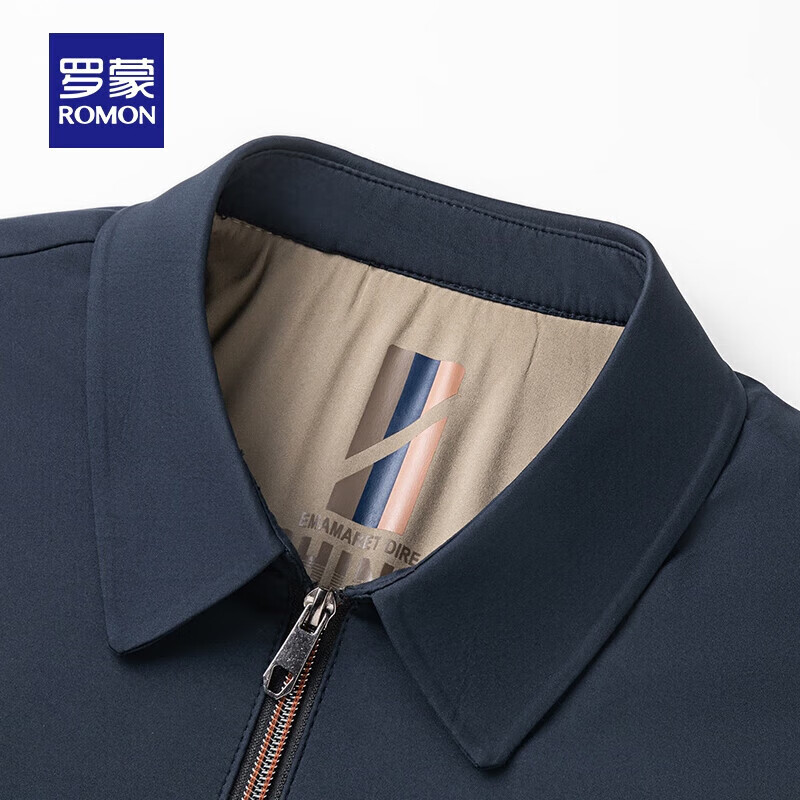 罗蒙(ROMON)短款翻领加厚棉服男秋冬新款商务爸爸装行政干部装加绒夹克外套男 藏青 XL 180 (建议120-140斤)