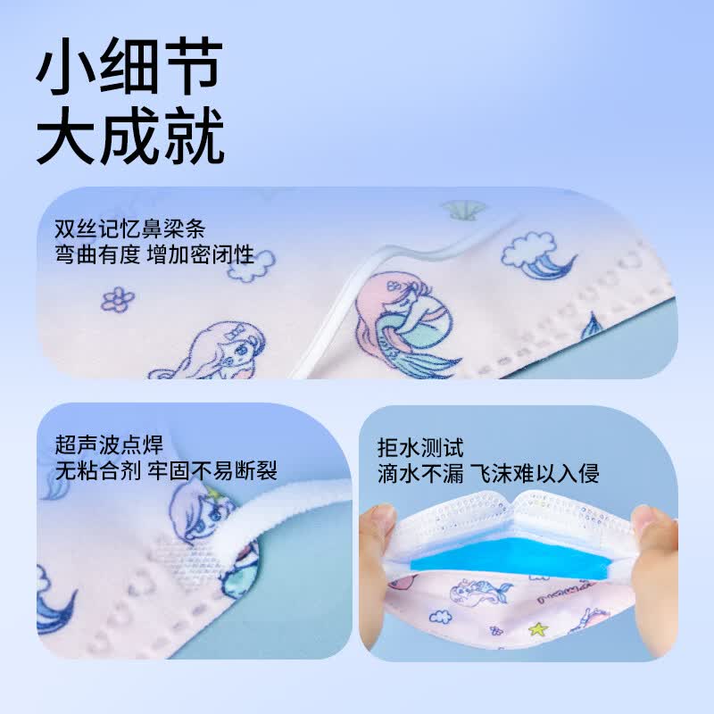 袋鼠医生儿童口罩3-6岁-12岁医用外科口罩灭菌防过敏学生卡通防尘花粉透气 船型美人鱼20支【3-12岁灭菌独立装】