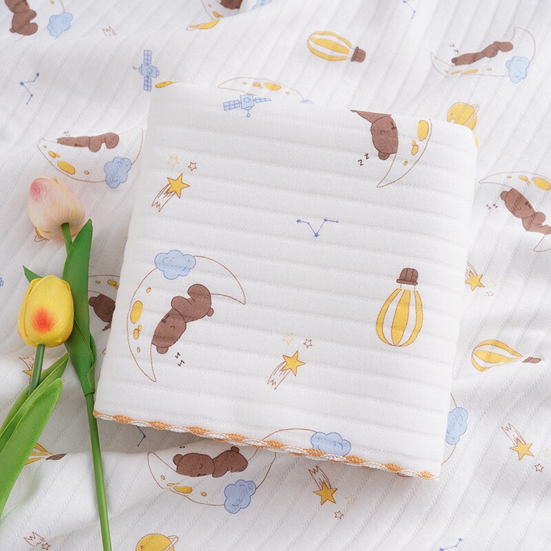 boxbaby婴儿包单初生宝宝产房纯棉襁褓裹布包巾包被春夏薄款新生儿用品 【双层夹棉款】月亮熊(85*85cm)