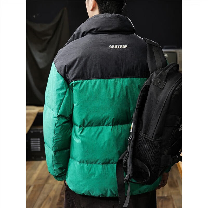 邦约恋人美式复古潮牌拼色羽绒服男2025冬季新款高充绒加厚保暖外套情侣款 珊瑚绿 GY7253 2XL 建议体重 166-185斤