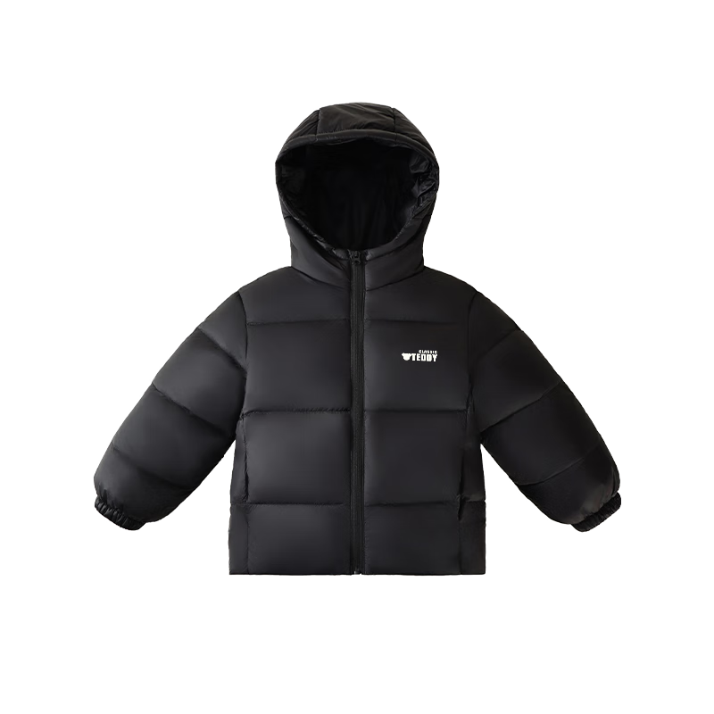 Classic Teddy精典泰迪儿童羽绒服男女童外套中大童连帽保暖加厚冬装 黑色 130