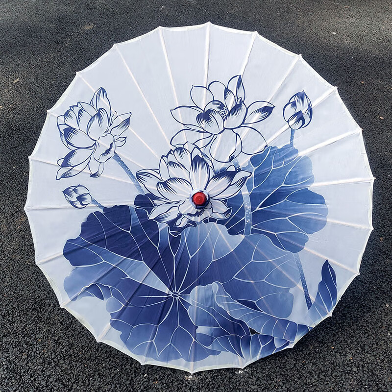 好俏俏青花瓷油紙傘燈古典傘中國風(fēng)裝飾吊頂傘走秀舞蹈演出漢服傘 乳白色布傘-青花7 82cm 青花布傘