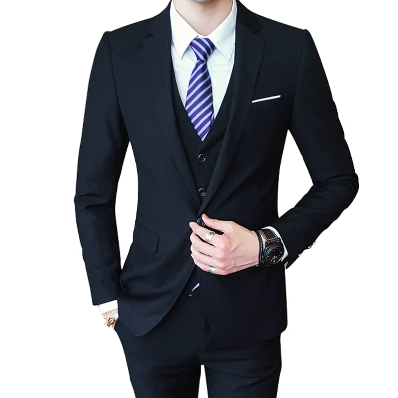 伊尔缘四件套秋冬加厚西服商务套装男装韩版休闲修身西装韩版男士成人礼 外套一件 XL 【120-135斤】【质量很好】