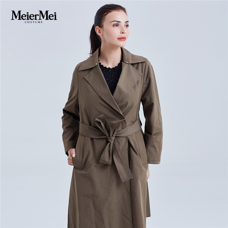 meiermei玫而美西装领气质时尚英伦中长款系带风衣外套女 04j 36