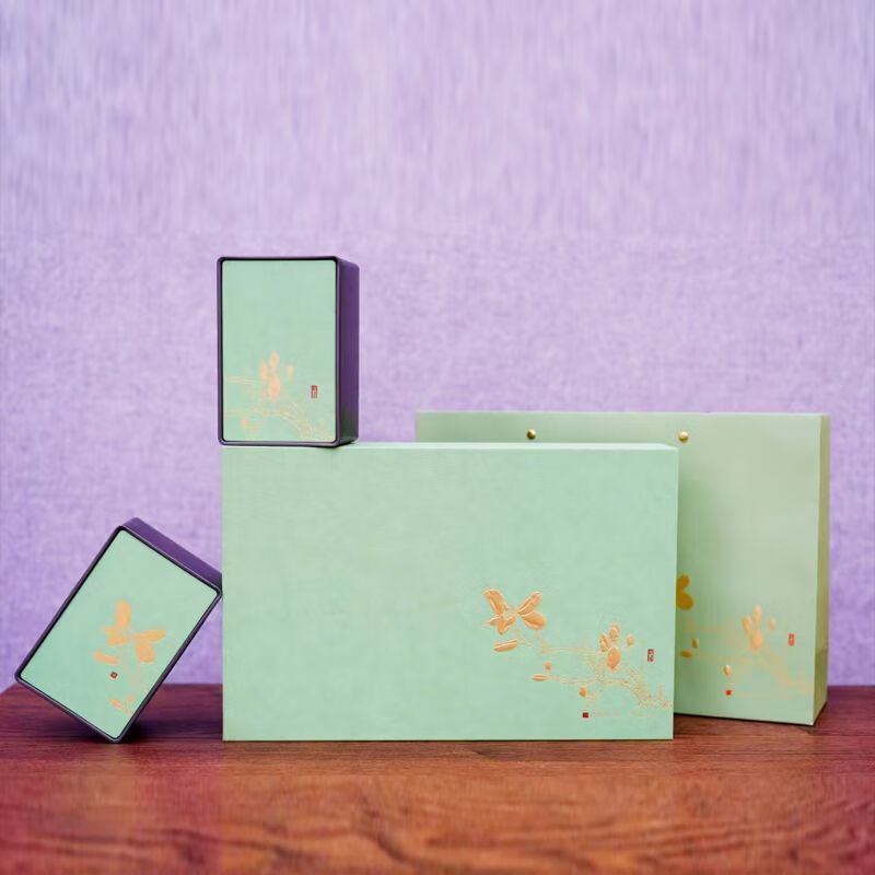 通用半斤装铁观音毛尖大红袍仙毫富硒茶龙井碧螺春空礼盒定制LOGO 岁禧经典（金色）双铁罐礼盒