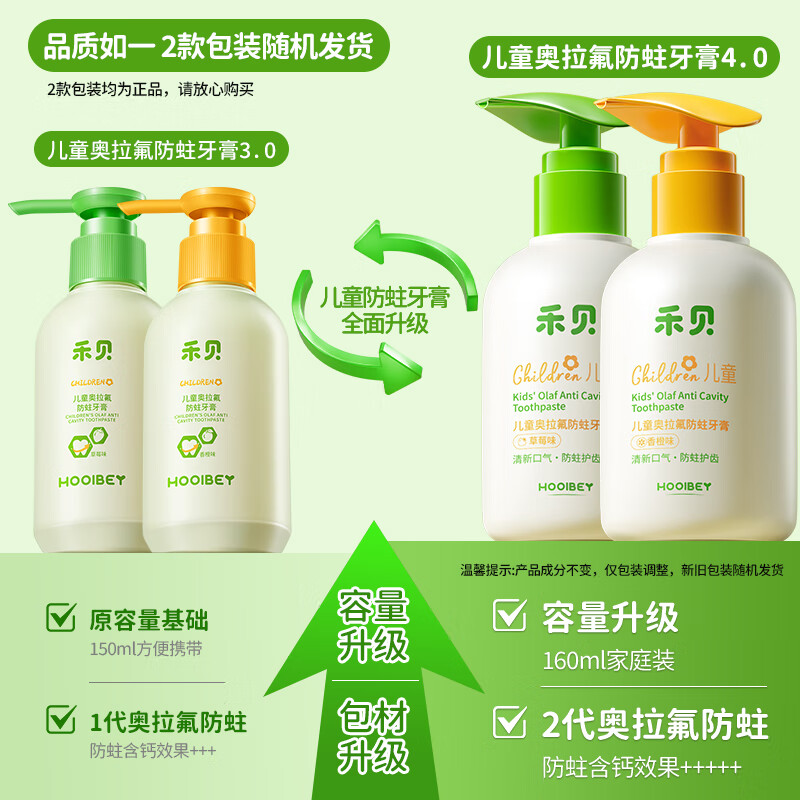 禾贝奥拉氟儿童牙膏防蛀防龋固齿1-12岁换牙期果味不辣口160g大容量 【拍1发2】香橙味*1+草莓味*1 禾贝奥拉氟儿童牙膏防蛀防龋固齿1-12岁换牙期果味不辣口160g大容量 【拍1发2】香橙味*1+草莓味*1