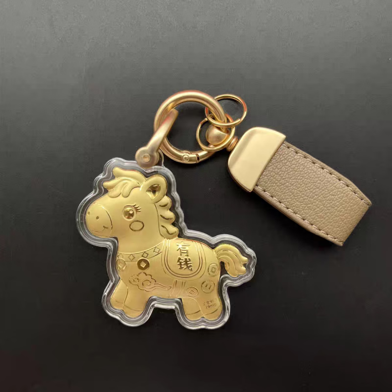 胖东来同款马钥匙扣足金999黄金马年马上有钱钥匙扣挂件书包挂件 足金20mg马上有钱小马+棕色挂绳