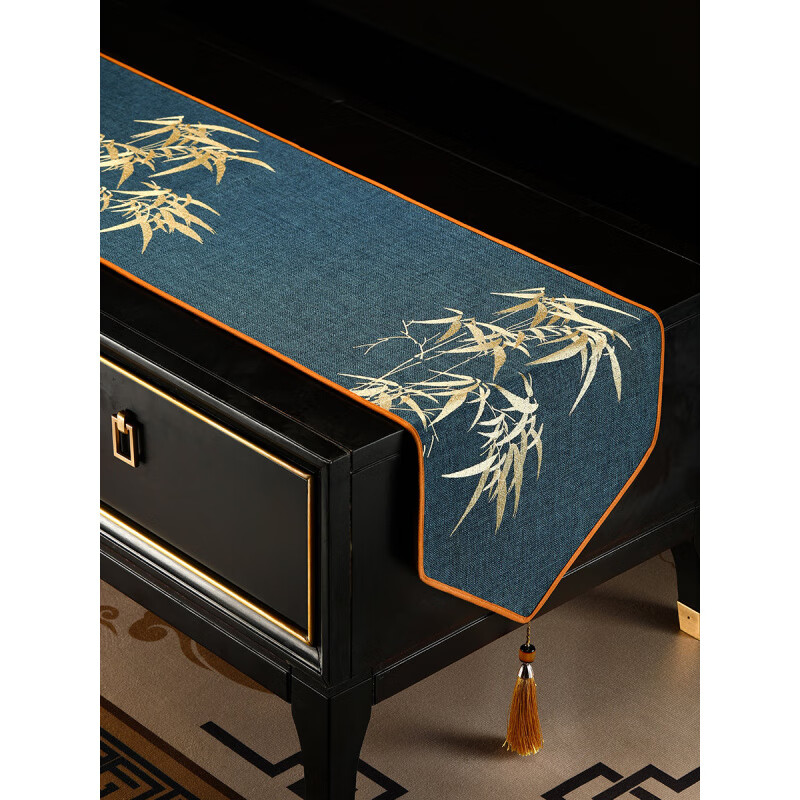 華幔盛庭桌旗中式禪意新中式茶席防水茶桌布茶桌布藝長條茶幾墊布茶旗桌布 抱節(jié)_深藍升級防水 35*178cm(適合桌長1.3-1.4米)