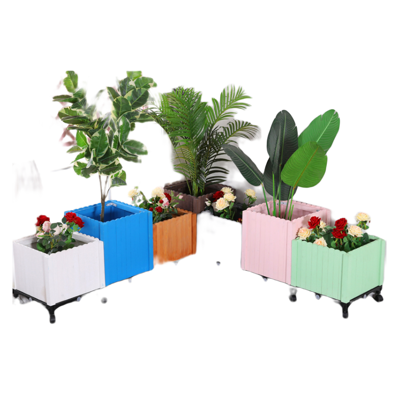 袭美木艺 防腐木花箱庭院阳台实木花盆花槽长方形户外特大种植箱家庭蔬菜种菜盆可移动带轮 玛瑙棕 长40厘米*宽40厘米*高40厘米