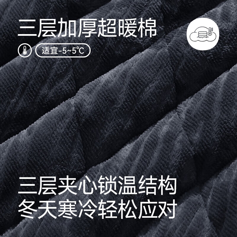 芬腾【清仓】情侣珊瑚绒夹棉睡衣女士冬季三层加厚男抗静电家居服套装 FX25950388藏兰【单男款】 XL 建议:女124-142,男146-165斤