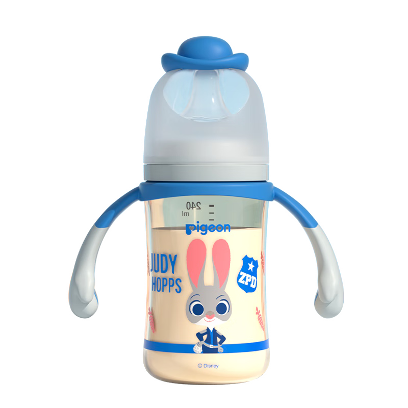貝親（Pigeon）迪士尼寬口徑PPSU雙把手彩繪奶瓶240mL M號 3月+ 萌警朱迪 AA272