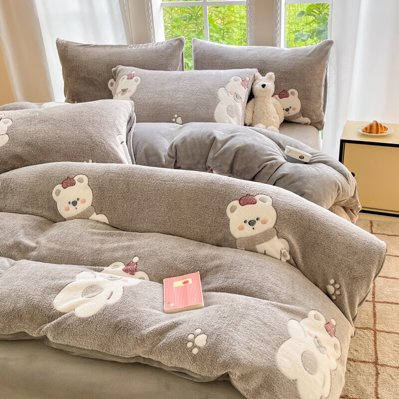 麦琪娜 雪花绒单被套双人被套单品被套水晶绒金貂绒单被套 绒毛细密柔软舒适 20支 呆萌小熊 200cm*180cm