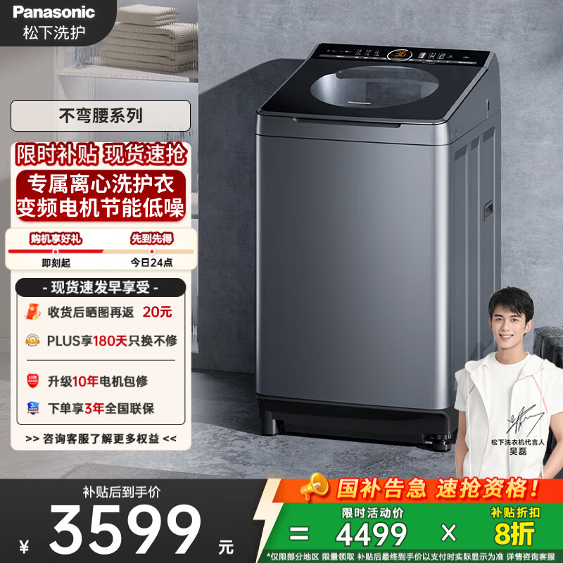 松下（Panasonic）【吴磊推荐】波轮洗衣机全自动10公斤大容量 一级能效离心洗羊毛内衣洗衣机 国家补贴XQB100