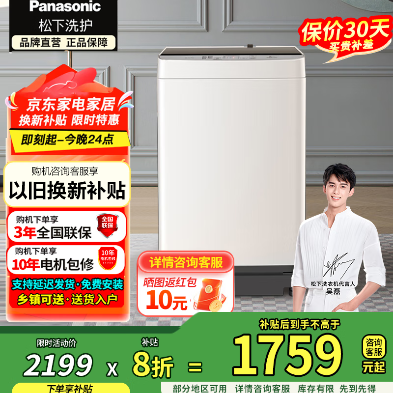 松下（Panasonic）爱妻号全自动10公斤大容量 强力去污节能省水 桶洗净 快速洗 除螨洗 国家补贴 XQB100-