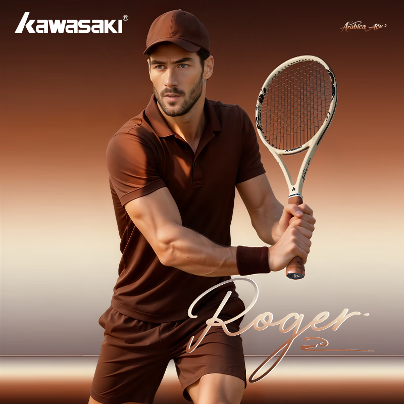 川崎（KAWASAKI）全碳素网球拍轻量耐打男女新手大学初学入门训练拍成人儿童专业级 咖啡 Arabica Ace 卡其色