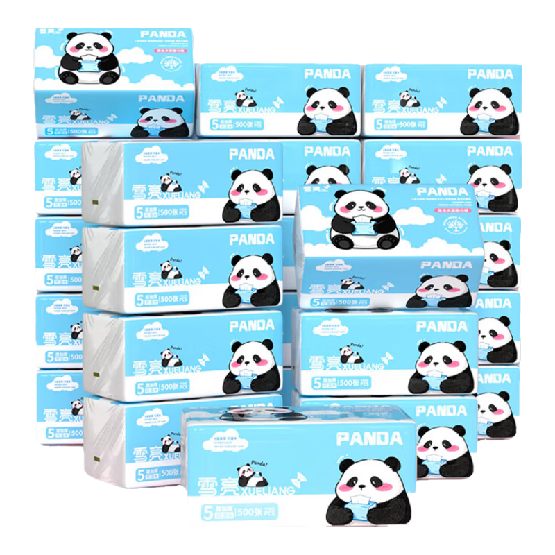 雪亮500张大包抽纸优等品5层加厚纸巾大尺寸面巾纸餐巾纸可湿水卫生纸 5层 500张*20包