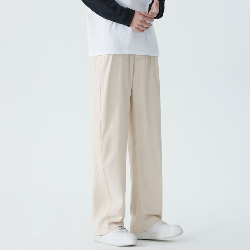 七丝记【达人专属】直筒休闲西裤男款垂坠感垂感长裤宽松阔腿裤BY-K8977 黑色 M