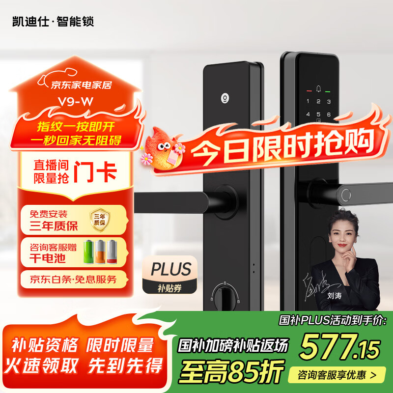 凯迪仕（kaadas）智能门锁 指纹识别 防盗门锁密码锁 入户门电子智能锁 V9-W