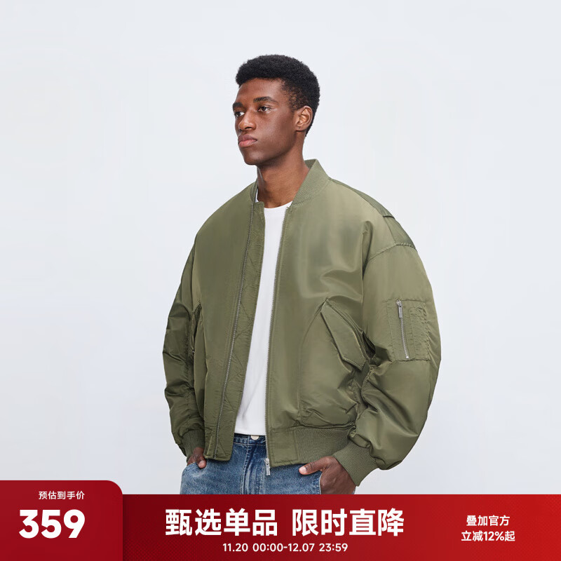 CHINISM CH赤尘经典飞行员夹克男士春秋款宽松美式休闲外套简约潮流上衣 绿色 XL