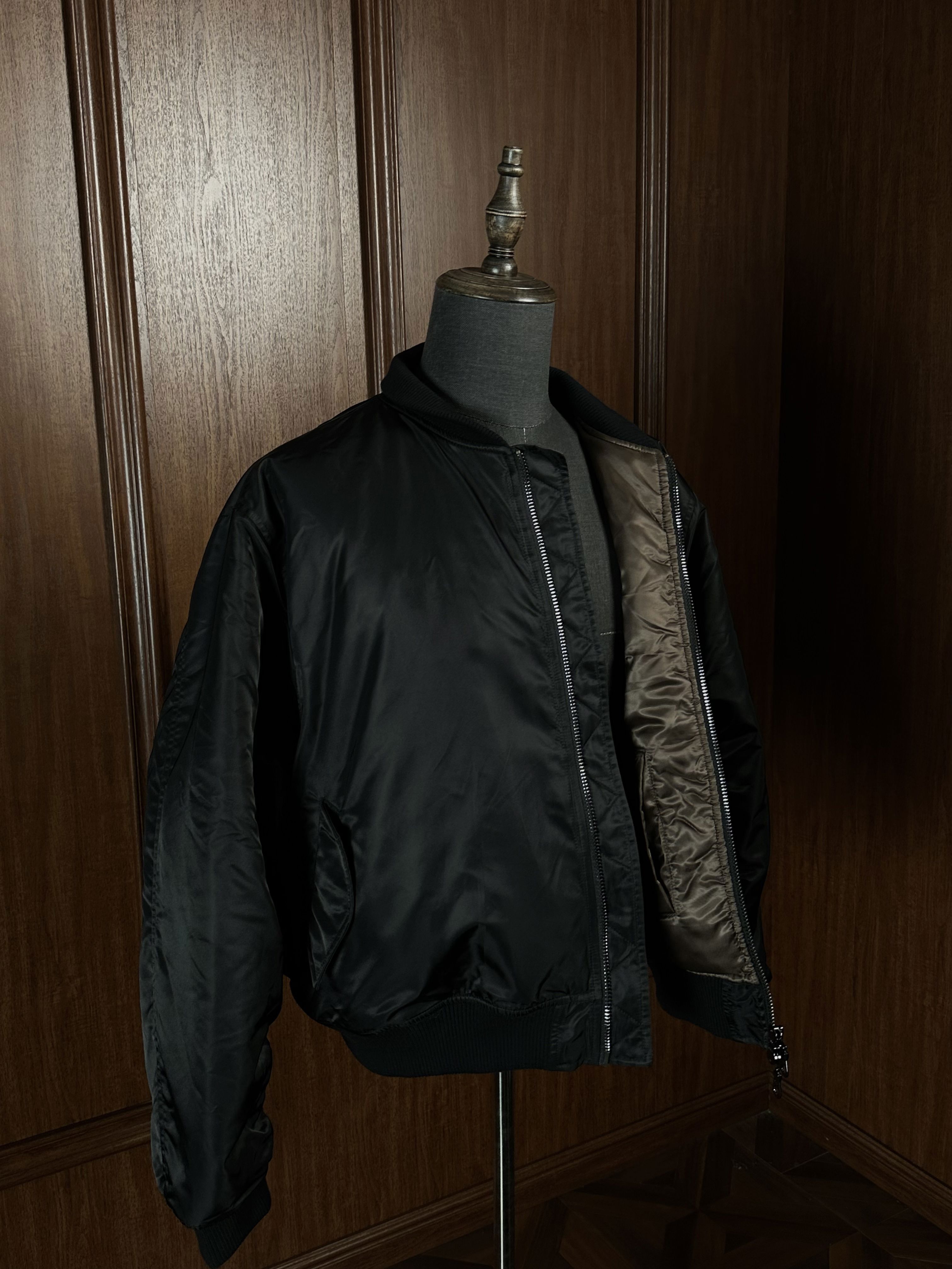 Oclin廓形短宽Bomber棉服飞行夹克MA1复古翻领 黑棕现货48h内发出 S S