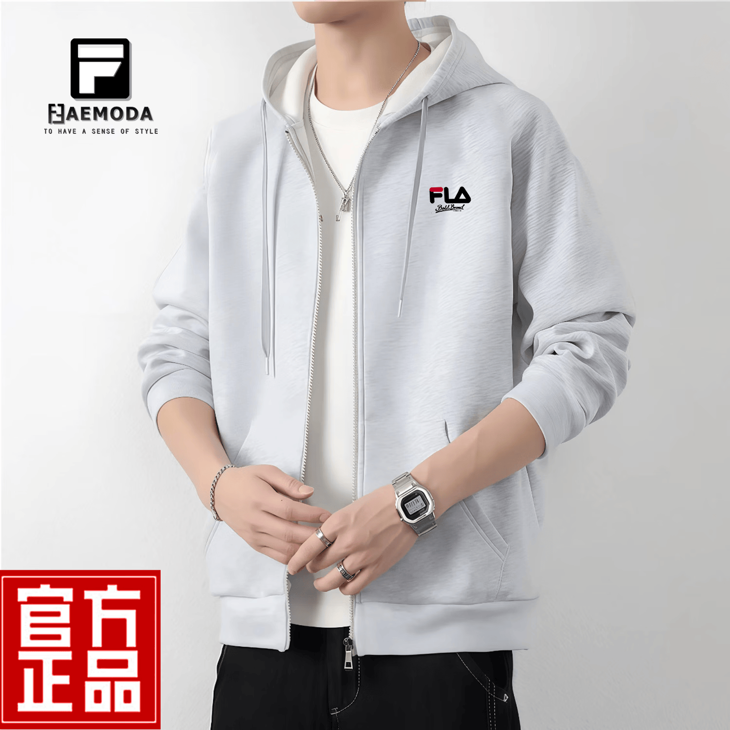 FEAE官方品牌卫衣男2025春秋重磅刺绣开衫外套男连帽上衣休闲宽松男装 奢华黑&春秋款 -官方正品 L 码【建议115-130斤】-开衫