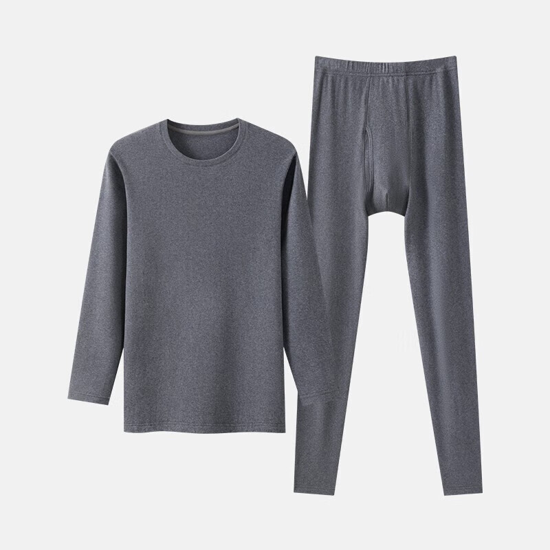 三枪（THREEGUN）朵绒棉秋衣秋裤男纯棉3A抗菌高弹双面拉绒圆领女保暖内衣套装 深麻灰-男款 XL